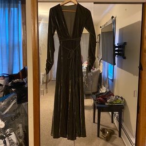 Brand new free people olive crushed velvet wide leg jumpsuit.